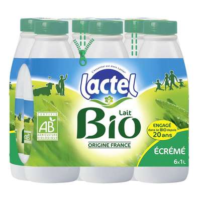Pack de Lait écrémé 0% MG BIO, Lactel (6 x 1 L)
