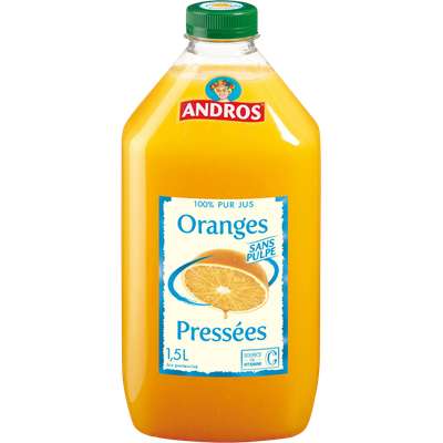 Jus d'oranges pressées sans pulpe frais, Andros (1.5 L)