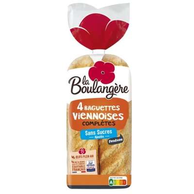 Baguettes viennoises complètes fendues, La Boulangère (x 4, 340 g)