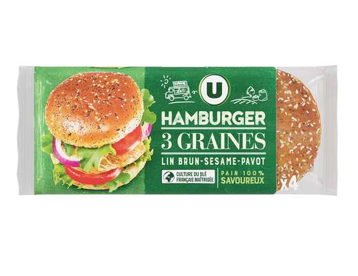 Pain burger 3 graines, U (x 4, 300 g)