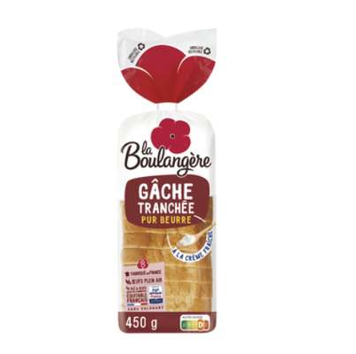 Gâche tranchée moelleuse pur beurre, La Boulangère (450 g)