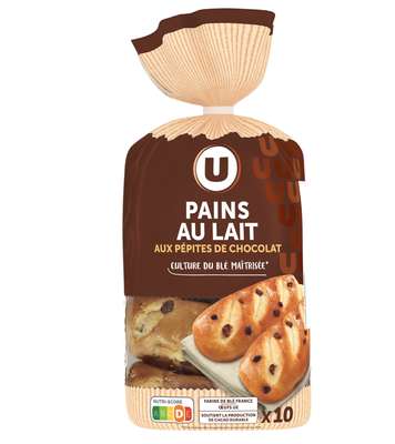 Pains au lait aux pépites de chocolat, U (x10, 350 g)