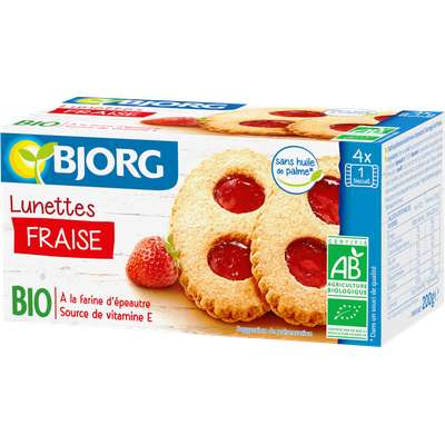 Lunettes à la fraise BIO, Bjorg (200 g)