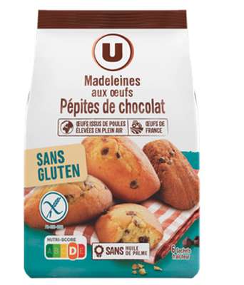 Madeleines aux oeufs pépites de chocolat sans gluten, U (180 g)