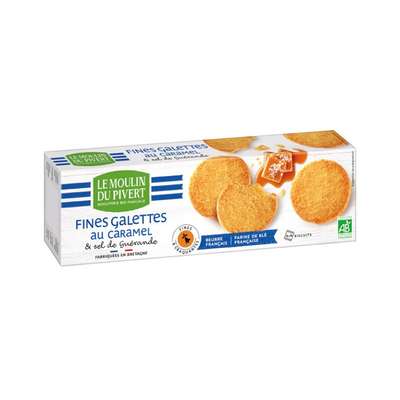 Fines galettes caramel & sel de Guérande BIO, Le Moulin du Pivert (120 g)