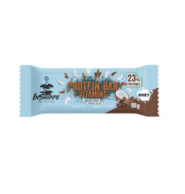 Barre protéinée saveur noix de coco enrobée de chocolat au lait, InShape Nutrition (55 g)