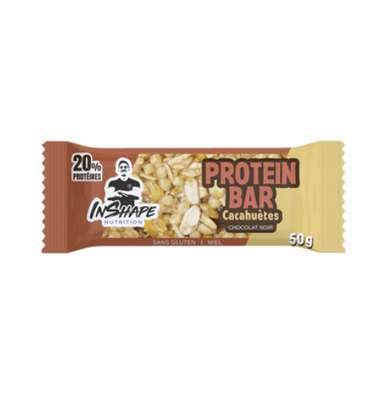 Barre protéinée aux cacahuètes enrobée de chocolat noir, InShape Nutrition (50 g)