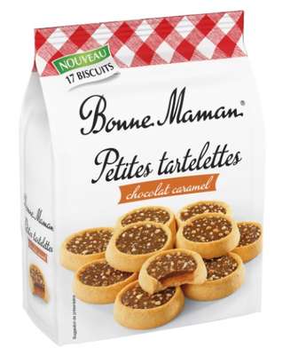 Tartelette chocolat au lait et au caramel avec arôme naturel saupoudrées de nougatine, Bonne Maman (250 g)