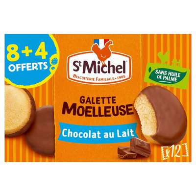Galettes moelleuses nappées au chocolat au lait, St Michel (x 8 + 4 OFFERTS, 180 g)