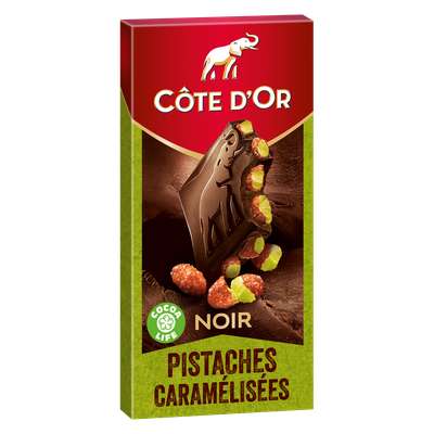 Chocolat noir pistache caramélisées, Côte d'Or (180 g)