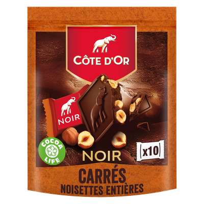 Carrés au chocolat noir et aux noisettes, Côte d'Or (x 10)