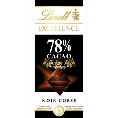 Chocolat Excellence noir voluptueux 78%, Lindt (100 g)
