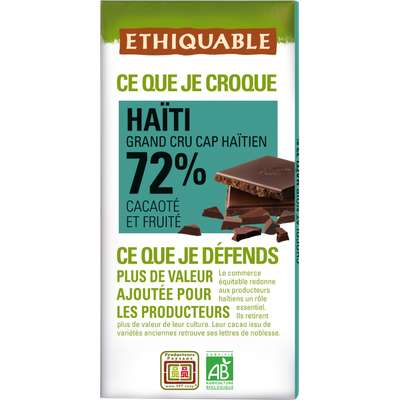 Chocolat noir 72% Haiti BIO, Ethiquable (100 g)