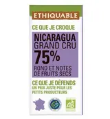 Chocolat noir 75% Nicaragua BIO, Ethiquable (100 g)