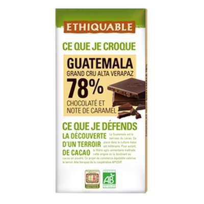 Chocolat noir 78% Guatemala BIO, Ethiquable (100 g)