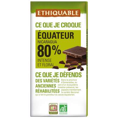 Chocolat noir 80% BIO, Ethiquable (100 g)