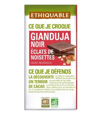Chocolat Gianduja noir éclats de noisettes BIO, Ethiquable (100 g)