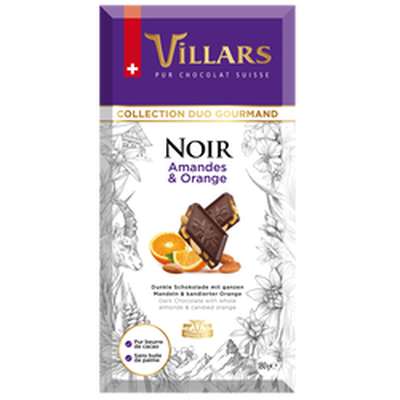 Chocolat noir amandes et orange, Villars (180 g)