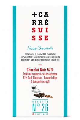 Chocolat noir éclats de caramel & sel de Guérande - Recette n°33, Carré Suisse (100 g)