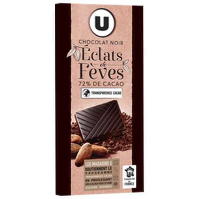 Chocolat noir dégustation 72% d'éclats fèves de cacao, U (100 g)