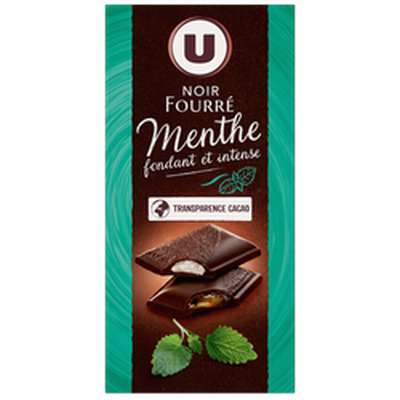 Chocolat noir fourré bi texture menthe, U (130 g)