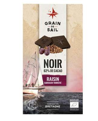 Chocolat noir raisins sarrasin torrefié BIO, Grain de sail (100 g)