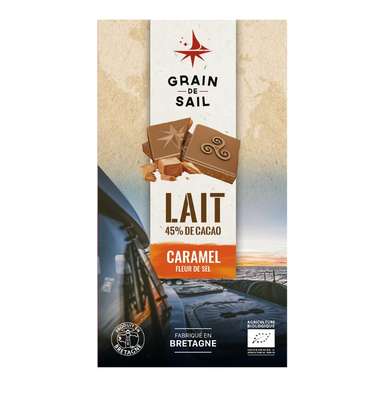 Tablette au chocolat au lait caramel et fleur de sel BIO, Grain de sail (100 g)