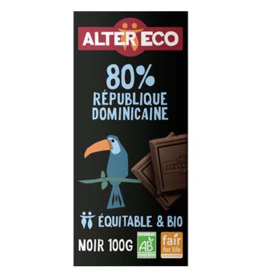 Chocolat noir République Dominicaine 80% BIO, Alter Eco (100 g)