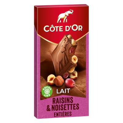 Chocolat au lait raisin et noisette, Côte d'Or (180 g)