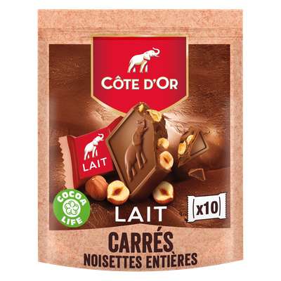 Carrés au chocolat au lait et aux noisettes, Côte d'Or (x 10)