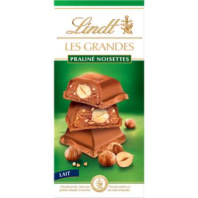 Chocolat Les Grandes au lait praliné noisette, Lindt (225 g)