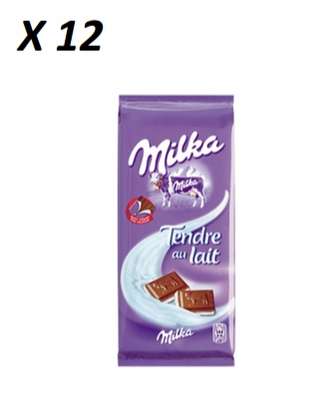 Chocolat tendre au lait, Milka LOT DE 12 (2 x 100 g)