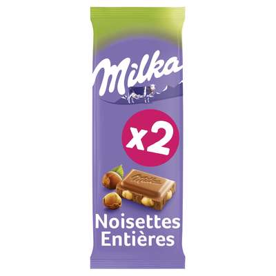 Chocolat au lait & noisettes entières, Milka LOT DE 2 (2 x 100 g)