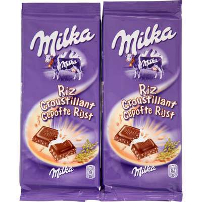 Chocolat au lait et riz croustillant, Milka (2 x 100 g)