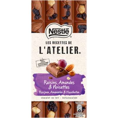 Chocolat au lait raisins amandes et noisettes, Les recettes de l'atelier Nestlé (170 g)