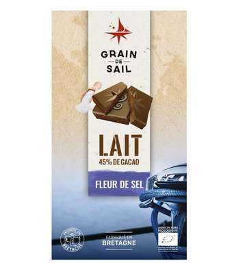 Tablette de chocolat au lait fleur de sel BIO, Grain de sail (100 g)