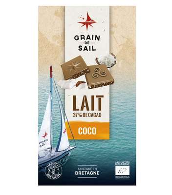 Tablette de chocolat au lait coco BIO, Grain de sail (100 g)