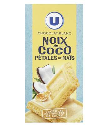 Chocolat blanc à la noix de coco et pétale de maïs, U (200 g)