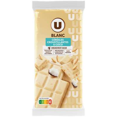 Chocolat blanc aux céréales et coco, U (2 x 100 g)
