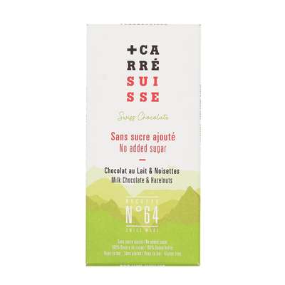 Chocolat au lait aux éclats de noisettes sans sucres ajoutés - Recette n°64, Carré Suisse (90 g)