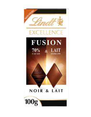 Chocolat excellence fusion noir 70% cacao et lait, Lindt (100 g)
