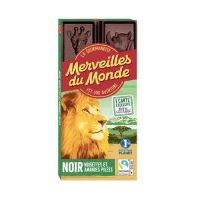 Tablettes de chocolat noir aux noisettes amandes pilées, Merveilles Du Monde  (100 g)