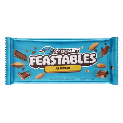 Tablette de chocolat lait aux éclats d'amandes, Feastables (60 g)