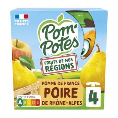 Gourdes Fruits de nos Régions pomme/poire, Pom'Potes (4 x 90 g)