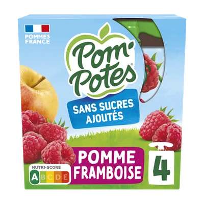 Gourdes pomme/framboise sans sucres ajoutés, Pom'Potes (4 x 90 g)