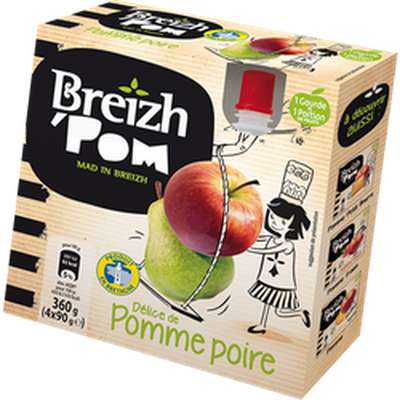 Compotes en gourdes Pomme Poire, Breizh'Pom (4 x 90 g)