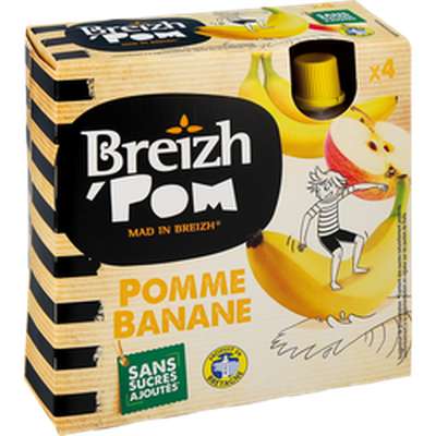 Compotes en gourdes Pomme Banane, Breizh'Pom (4 x 90 g)