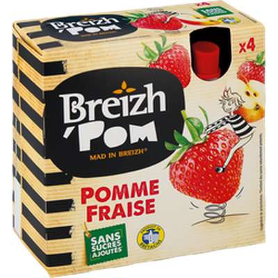 Compotes en gourdes Pomme Fraise, Breizh'Pom (4 x 90 g)