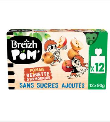 Gourdes pomme sans sucres ajoutés Reinette d'Armorique, Breizh'pom (12 x 90 g)