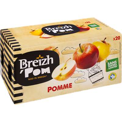 Gourdes compote de pomme allégée en sucre, Breizh'Pom (20 x 90 g)